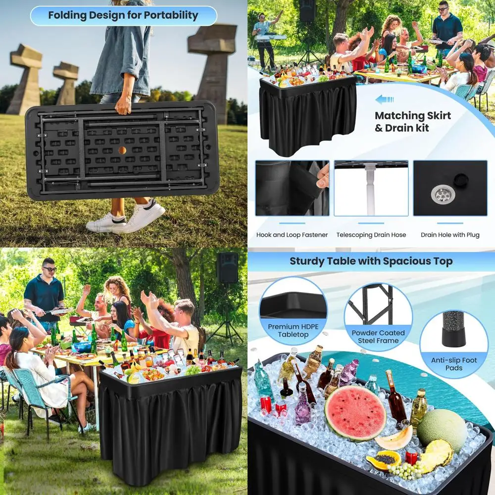 

Портативный изотермический контейнер-холодильник с крышкой, дренажом и ведром, столик для напитков, идеально подходит для вечеринок на открытом воздухе, пикников, барбекю и кемпинга