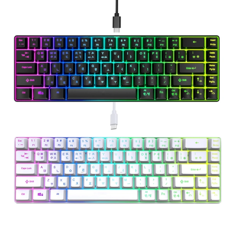 Teclados idioma coreano V200 com 68 teclas 20 retroiluminação RGB perfeitos para substituições teclado pequeno jogos