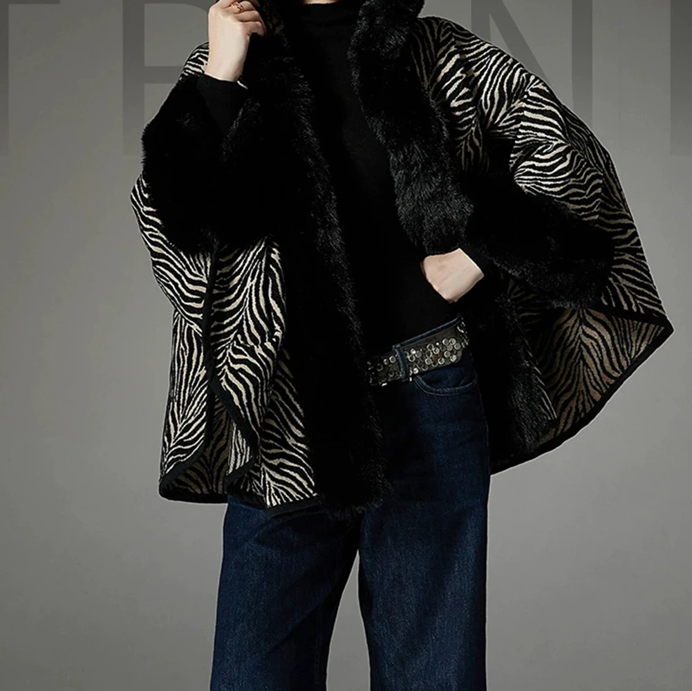 

European and American autumn and winter fashion pattern hooded shawl cape manufacturer versatile-GZXX738