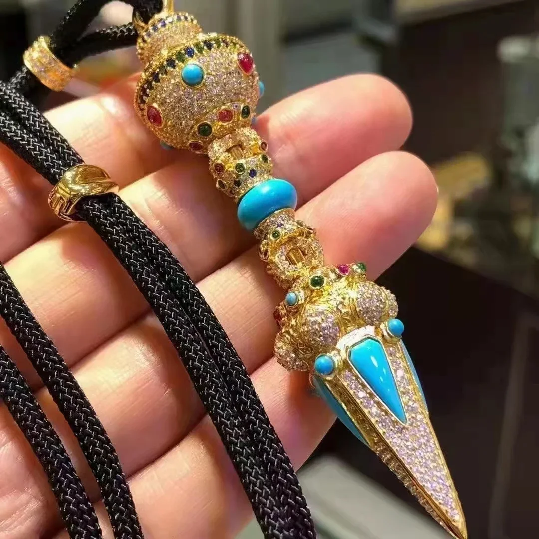 

Collectible Buddhist Phurpa Demon Carved Vajra Gemstone Pendant Safety Protection Amulet Buddha Antique Dagger Art Collection