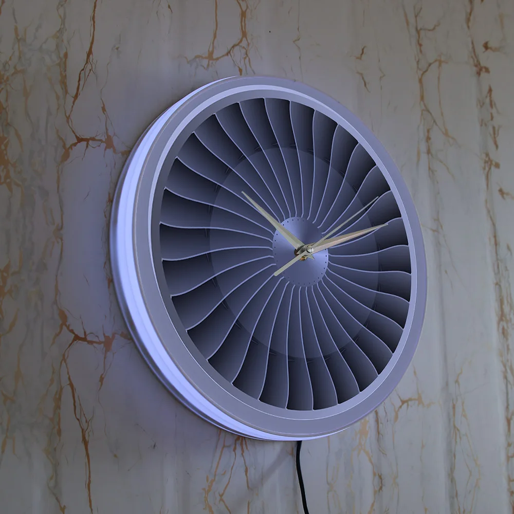 Imagem -05 - Motor de Jato Turbina Ventilador Luminoso Impresso Relógio de Parede Avião Motor Aviação Decoração da Sua Casa Lâmpada Led Nightlight Relógio de Parede Piloto