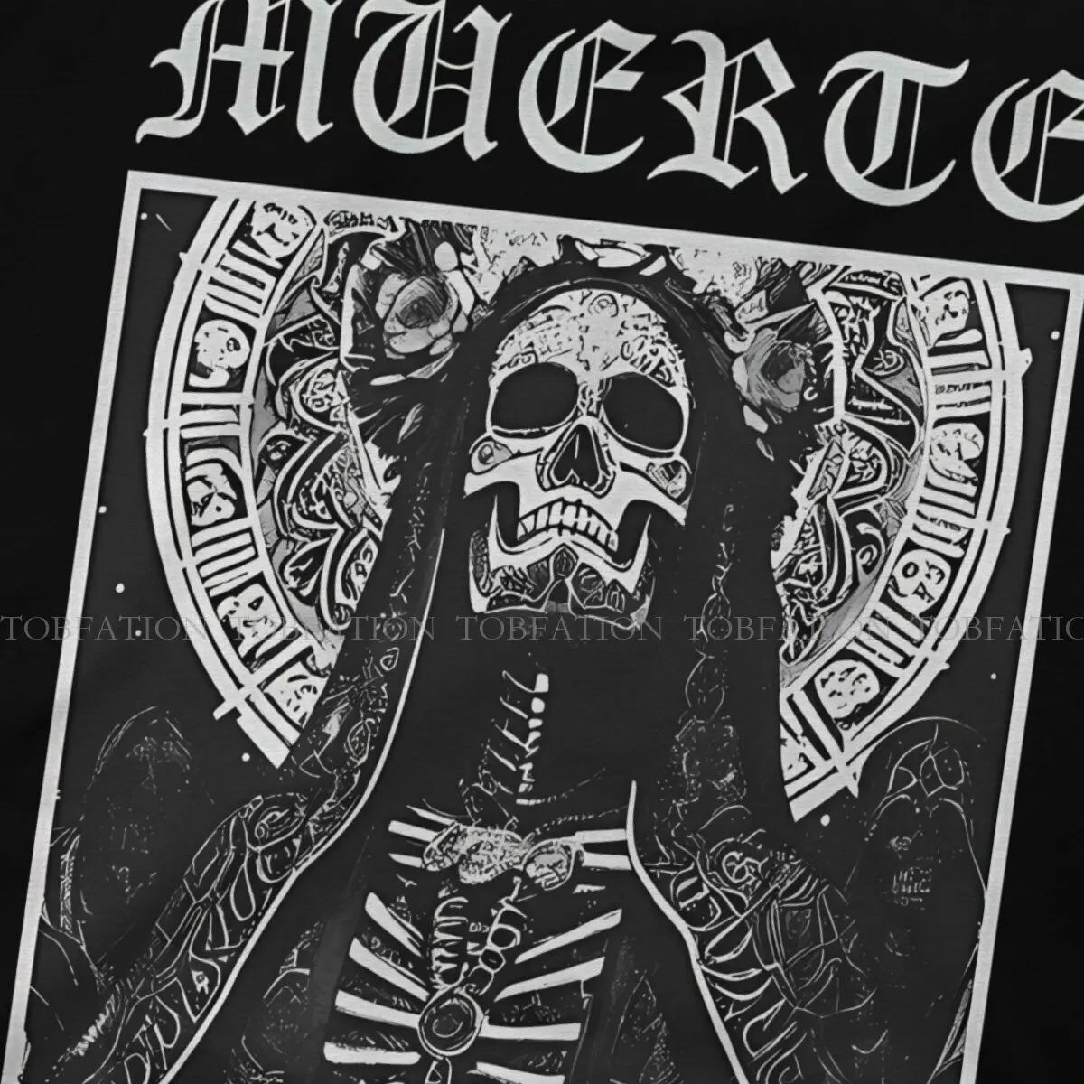 MUERTE Round Collar TShirt Santa Muerte Pure Cotton Basic T Shirt Man\'s Clothes New Design Fluffy