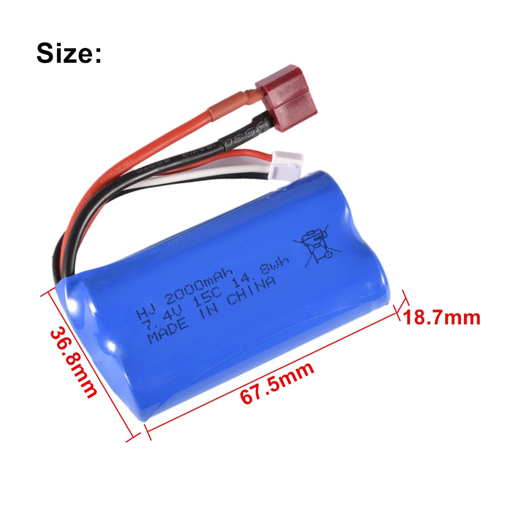 9IMOD 7.4V 2000mAh Li-ion Battery SM/T Plug Rechargeable RC Battery with 2 IN1 Lipo Battery Balance Charger for RC Truck RC Car