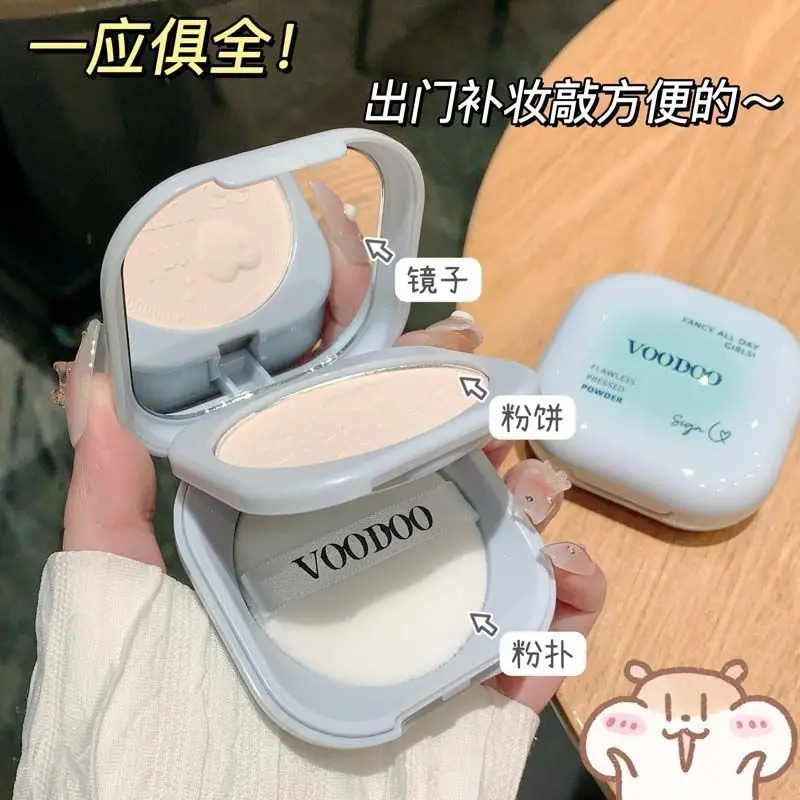 Pó para mulheres de dupla utilização, óleo úmido e seco, controle de maquiagem, à prova d'água, sem manchas, não agarrando, oculta os poros, toque acima