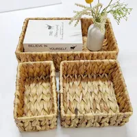 Europe Wicker Storage Basket Rectangular Seagrass Basket Box Woven Rattan Container Shelf Organizer Kitchen Home Bathroom Decor