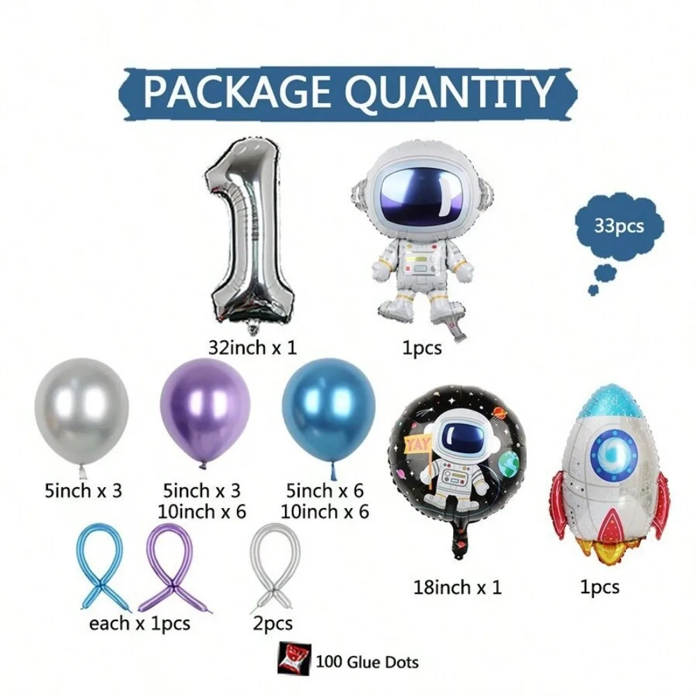 33pcs Astronaut Space Theme Balloon Set Birthday Party Decorations Wedding Outdoor Celebration Photo Backdrop Gathering Supplies
