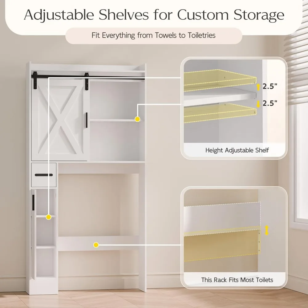 خزانة تخزين فوق المرحاض بأبواب، 32 منظمًا للحمام، رف موفر للمساحة مع أرفف جانبية، مثالية للمساحات الصغيرة #6