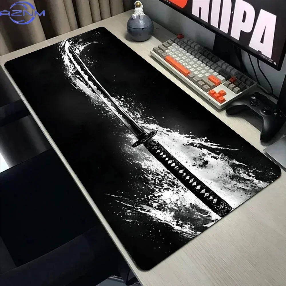 Mouse pad black Japanese samurai sword desk pad XXL Large Office Computer Mousepad Pc Accessories Rubber Keyboard Desk Mat