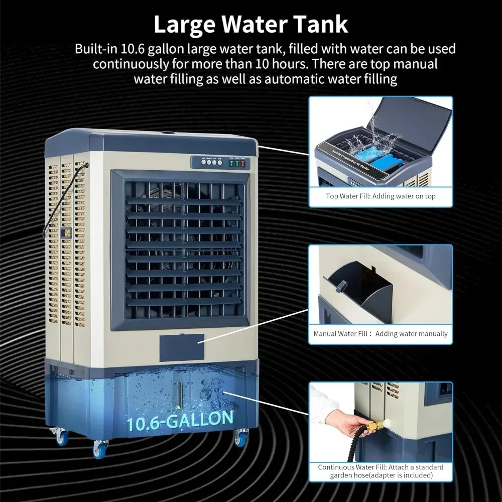 Evaporative Air Coolers, Portable Swamp Air Cooler with Continuous Auto Fill, 120° Oscillating, 3-Speed Mode, Cooler Fan