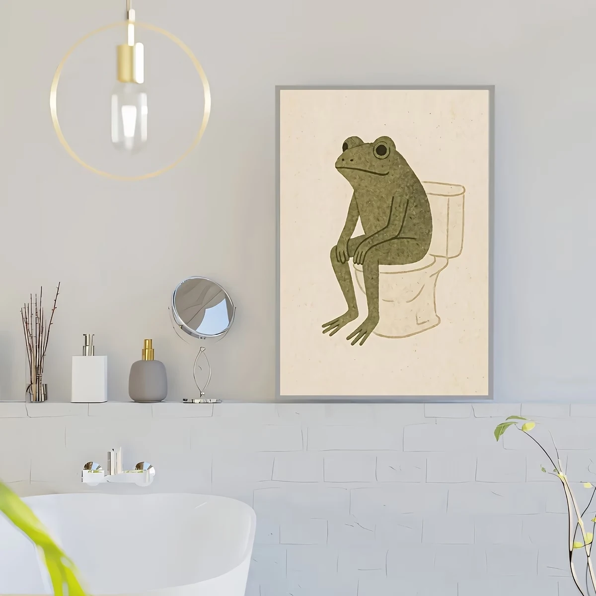 Retro There Is A Frog On The Toilet Funny Wall Art Print Canvas Painting Poster Picture For Bedroom,Living Room Home Decor image 3