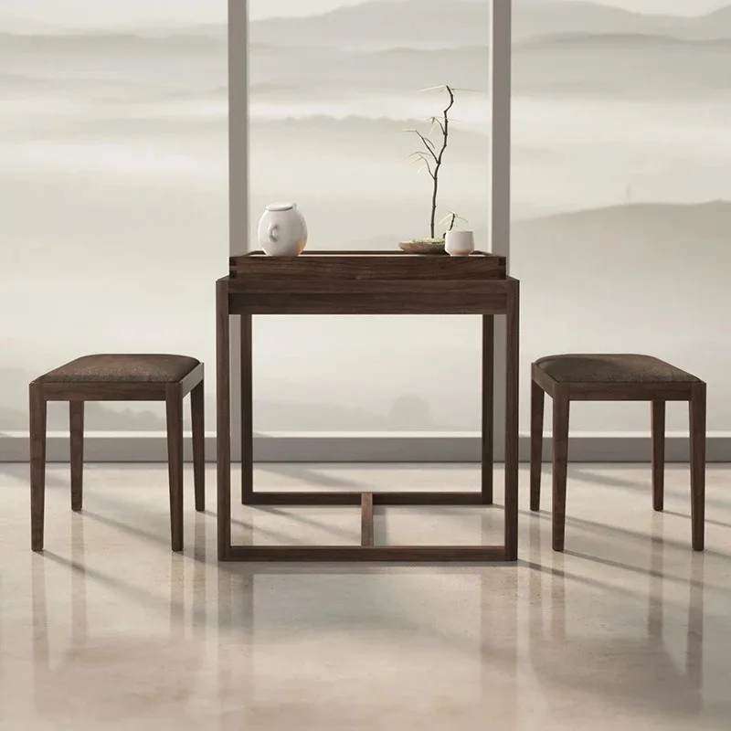 Balcony small tea table and chairs, Chinese black walnut solid wood, simple modern home, minimalist Zen tea table for making tea