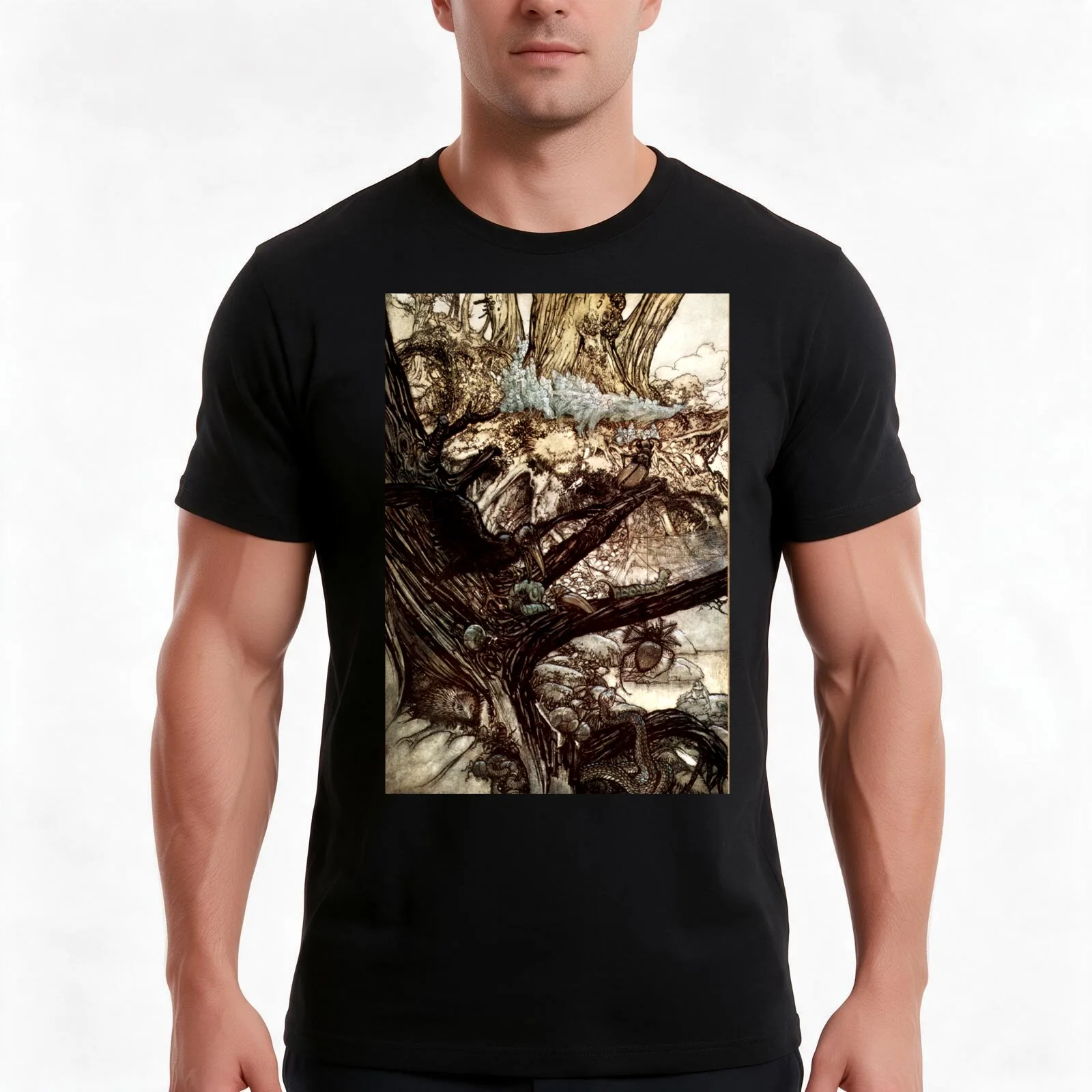 Fairies and Forest Creatures - Arthur Rackham T-Shirt Summer Casual Cotton Tee Oversized Streetwear Tops Unisex Men Women