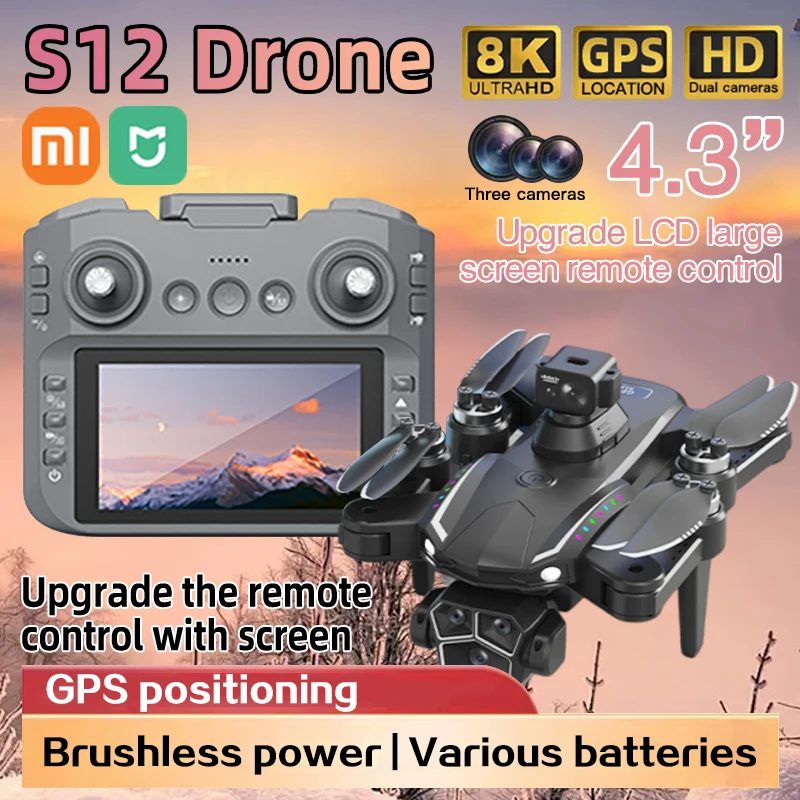 

XIAOMI MIJIA S12 Drone RC Aerial Drones 8K 5G Professional GPS HD Camera 4.3inch large screen remote control Foldable quadcopter