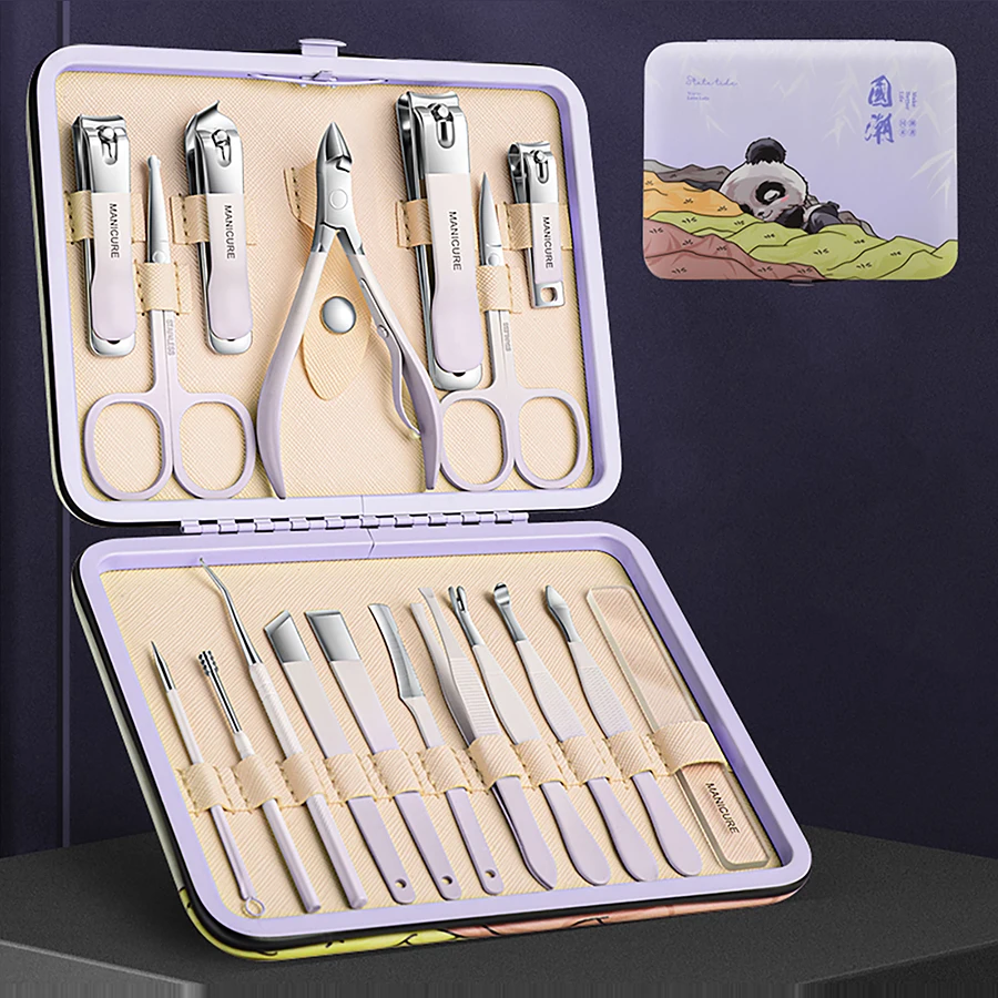 18 Pcs/Set Stainless Steel Manicure Set, Chinese Classic Style - Includes Nail Clippers, Nail File, Toe Nail Clippers for Profes