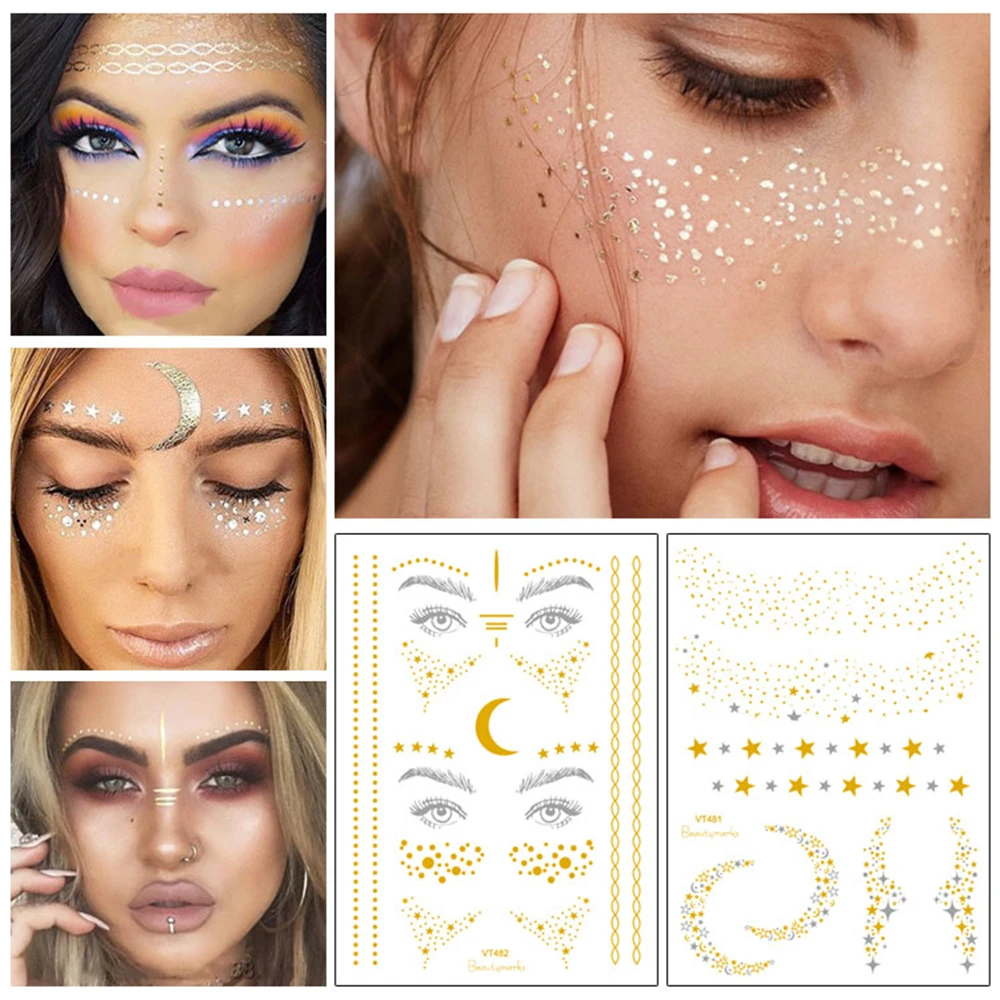 

Freckle Temporary Tattoo Sticker Waterproof Disposable Corner Makeup Stage Eye Decal Golden Flash Tattoo Party Decoration