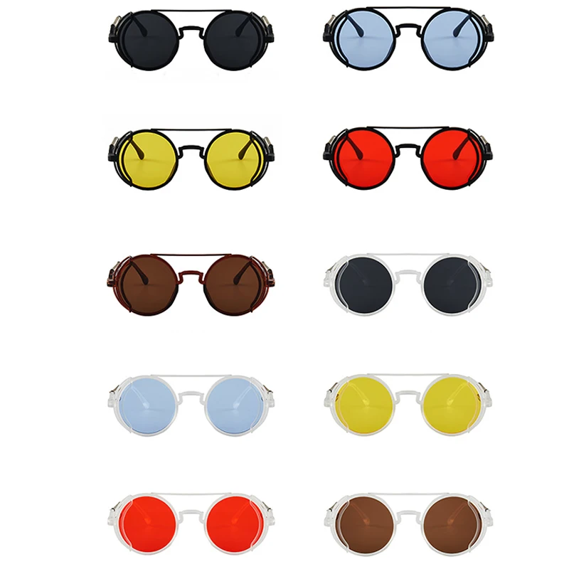 

Classic Steampunk Sunglasses Men Round Red Lens Punk Sun Glasses Black Metal Gothic Style 2022 New Products Women UV400