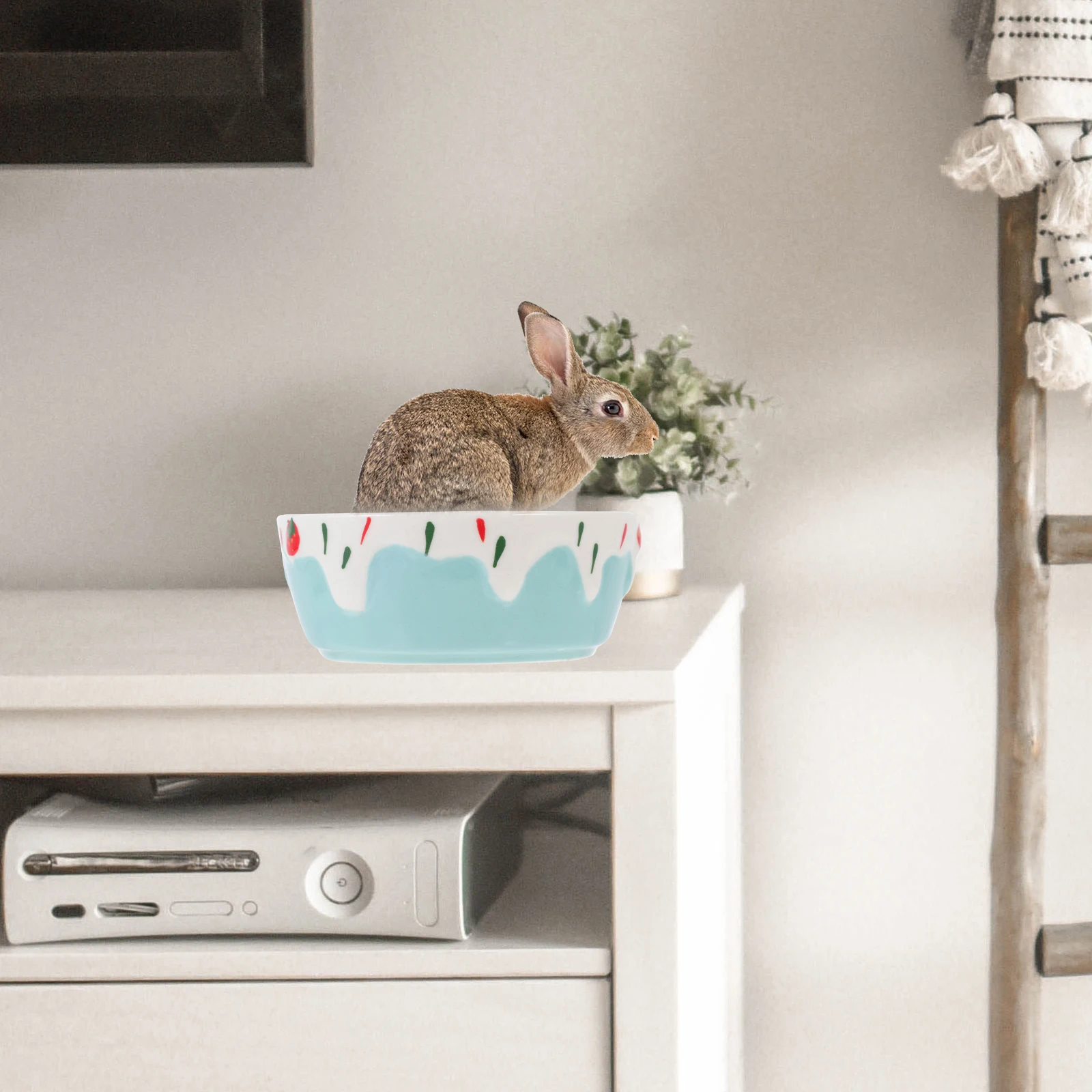 

1Pcs Ceramic Small Pet Food Container Chic Look Excellent Craft Durable Smooth Surface Feeder Small Animal Ceramic Bowl