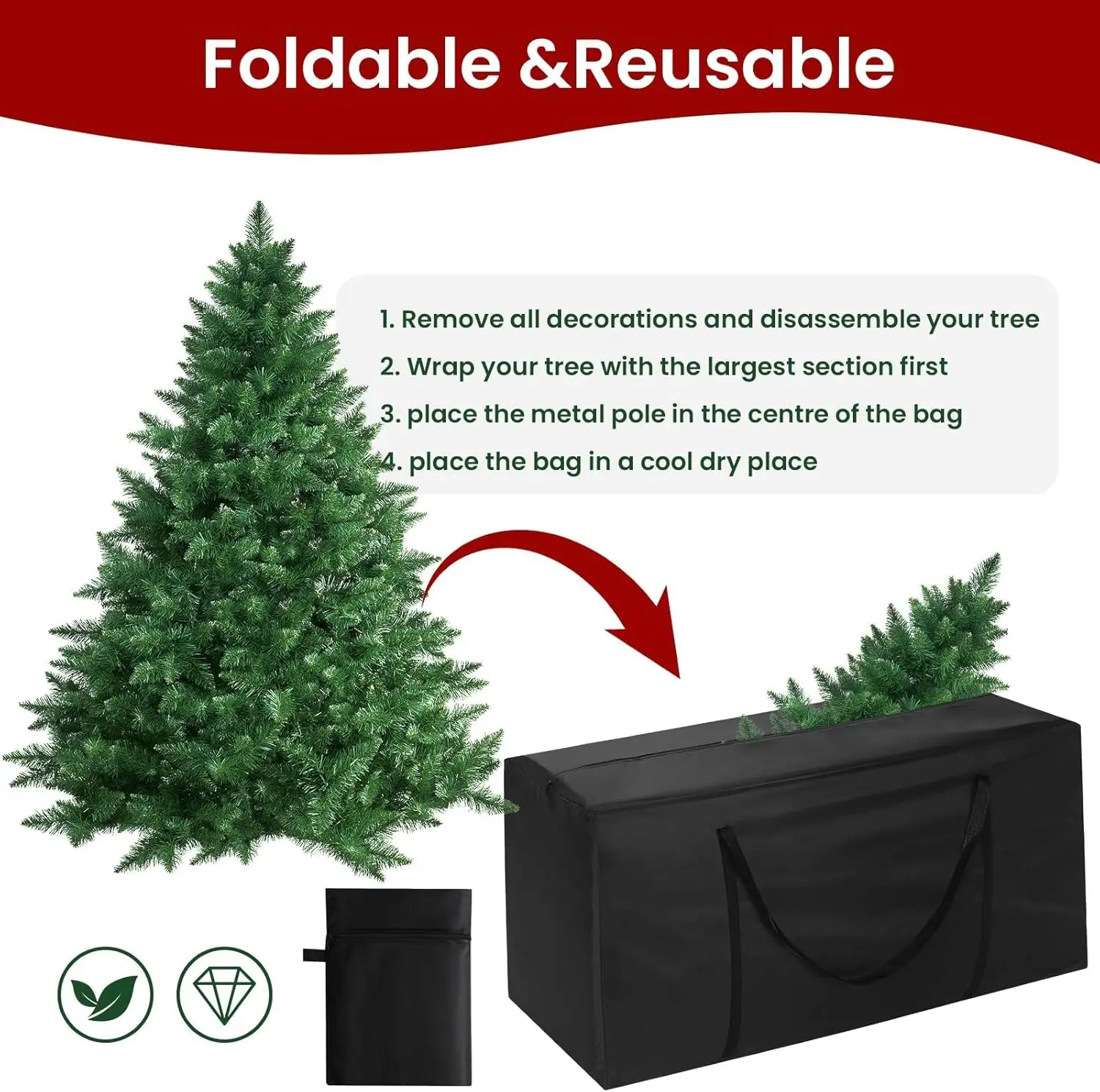 حقيبة تخزين شجرة عيد الميلاد، تناسب أشجار صناعية تصل إلى 12 قدمًا، أكياس تخزين كبيرة جدًا مقاومة للماء مع مقابض وسحابات مزدوجة