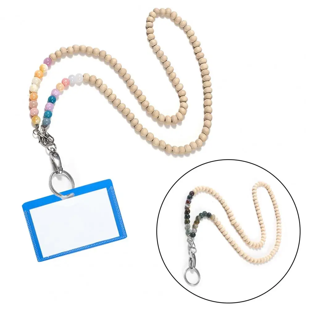 Wooden Bead Lanyard Key Card Lanyard Stylish Beaded Lanyard Id Badge Holder Natural Wood Beads Work Card for Women for Cruise