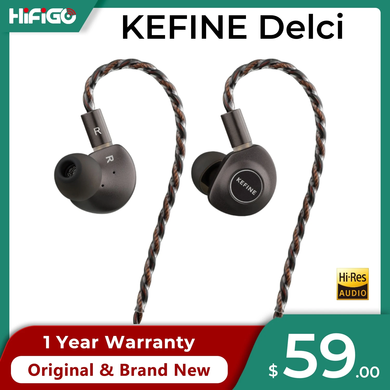 KEFINE Delci 10mm DLC + PU الحجاب الحاجز محرك ديناميكي Hifi السلكية IEM سماعات مع كابل 2pin 3.5mm