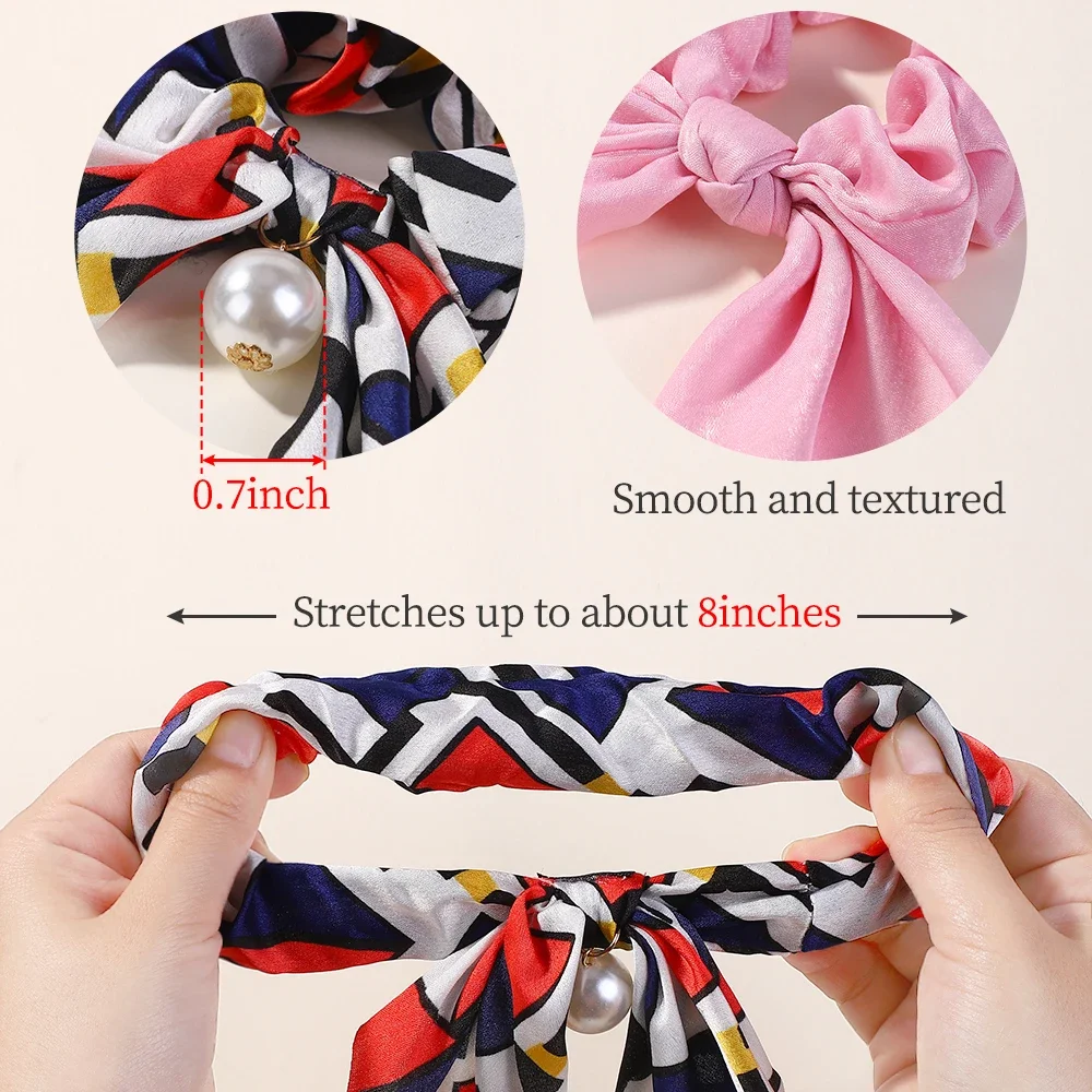 2025 New Chiffon Bowknot Elastic Hair Bands for Women Girls Pearl Scrunchies Headband Hair Ties Ponytail Holder Hair Accessories