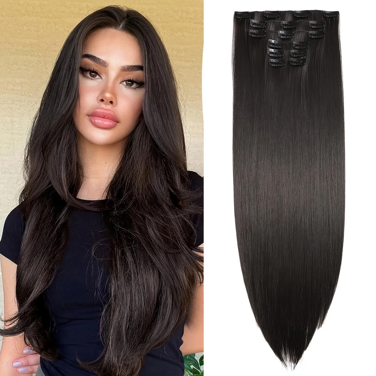 

Women Full Head Synthetic Clip In Hair Extensions In Hairpiece Hair 6pcs 20inch Seamless Hair Extension Clip