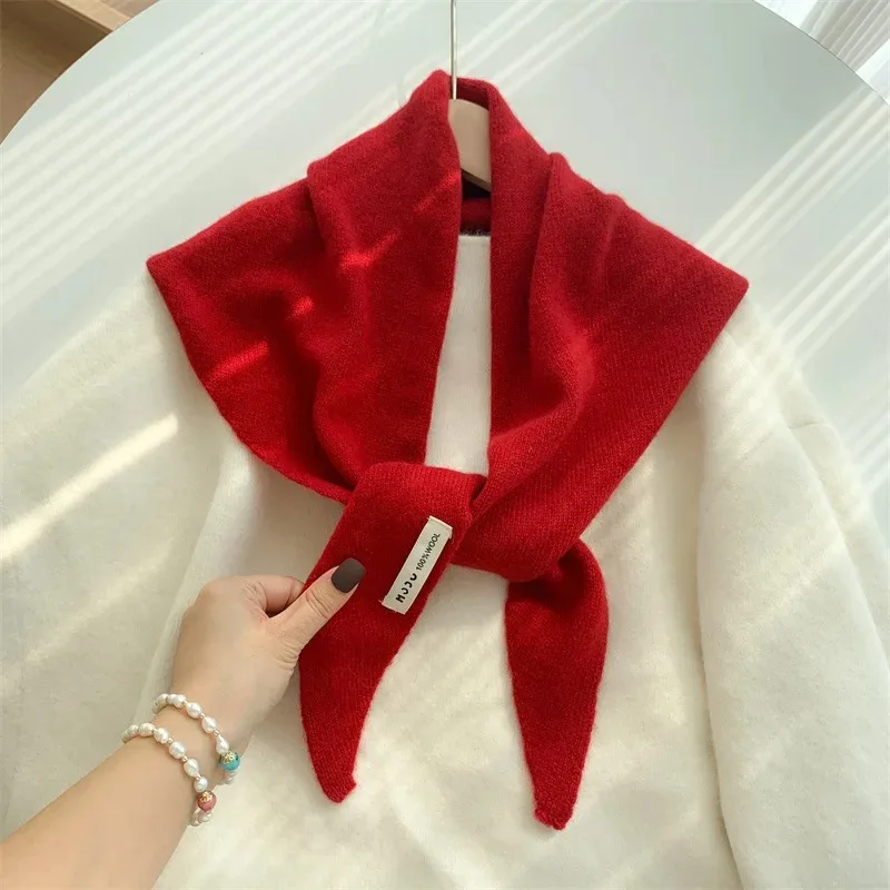 Koreanischer Streifen-Dreiecksschal aus 100 % Wolle, dreieckiger Schal für Männer und Frauen, britisches Nischen-Kopftuch, gestrickt, multifunktionaler warmer Schal – Detail 22