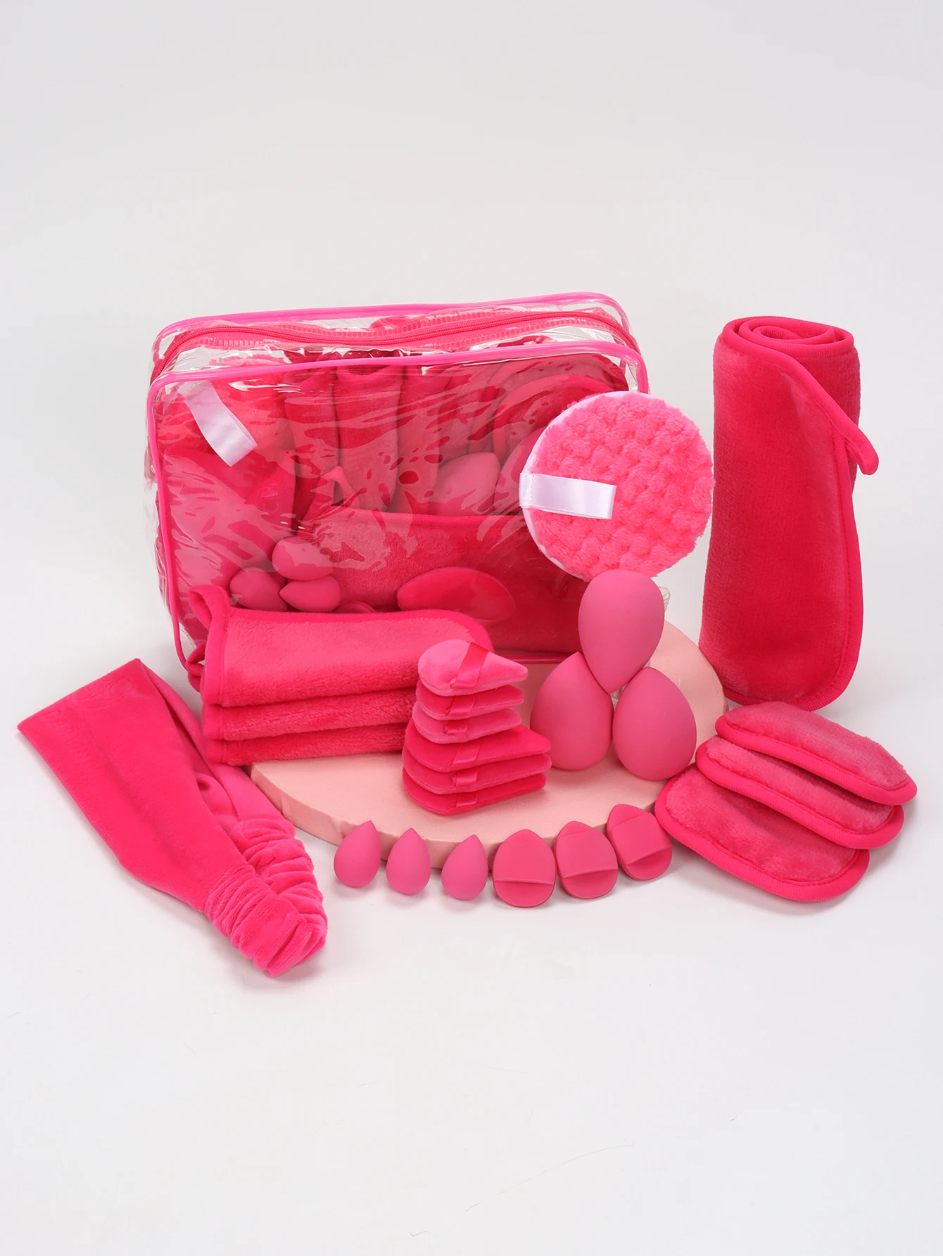 Rose Red Cosmetic Bag 17-20-25 Piece Set, Multifunctional Cosmetic Tools, Suitable for All Skin Types