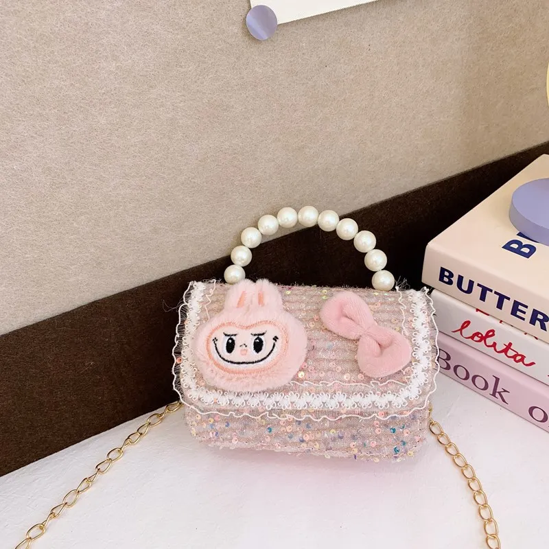 Novo anime bolsa labubu espumante glitter cutecartoon menina inclinação mochila das crianças presente de aniversário natal para amigos