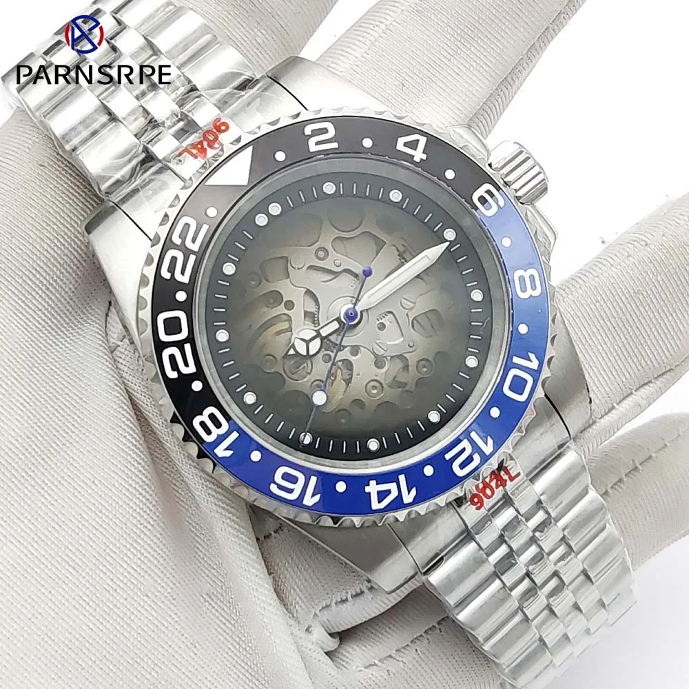 Latest Men's Cool Skeleton Watch NH70 Movement Two-colour Ceramic Bezel Stainless Steel Waterproof Case Mechanical Watch