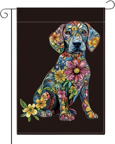 Welcome Spring Summer Golden Retriever Colorful Dog Black Lab, 12 x 18 Inch RRI