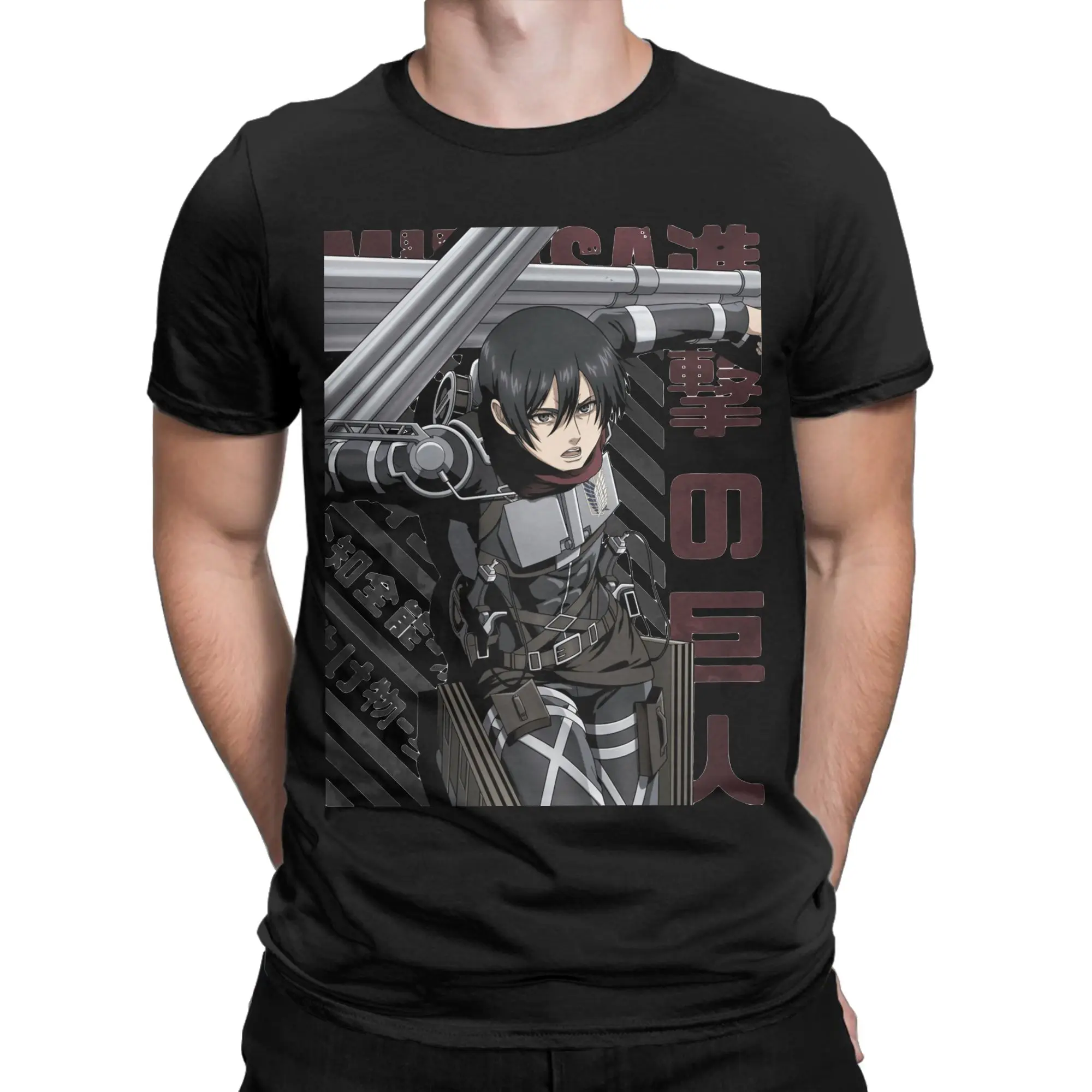Shingeki no Kyojin Mikasa Ackerman Attack on Titan Men T Shirt Tee Shirt Short Sleeve Round Neck T-Shirt Pure Cotton Clothes