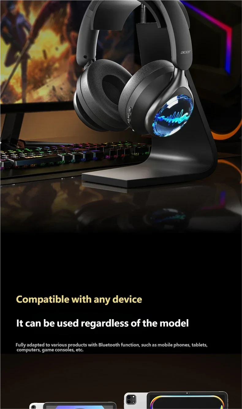 Acer Wireless Bluetooth Over-ear Headphones With Stereo Sound_voghion.com
