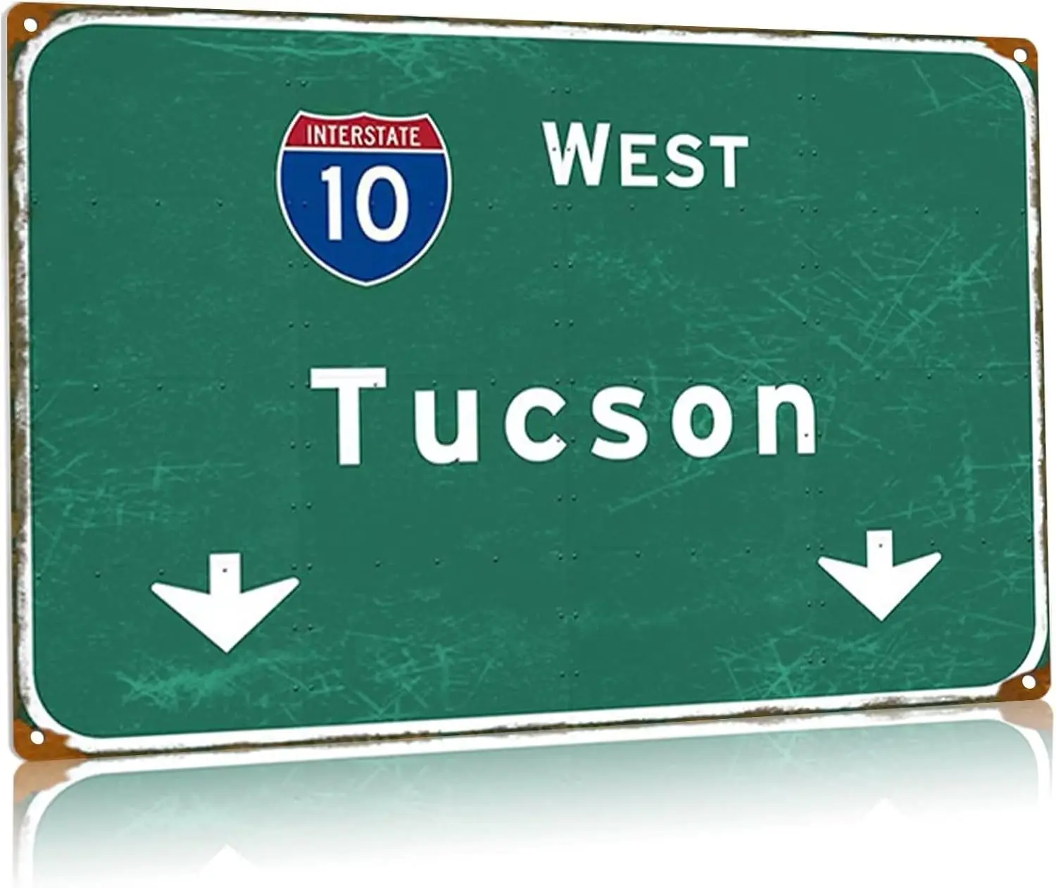 Metal Tin Sign Vintage West Tucson Interstate 10 Highway Direction Signage Street Sign Airport Highway Iron Sheet Signs Bar Club