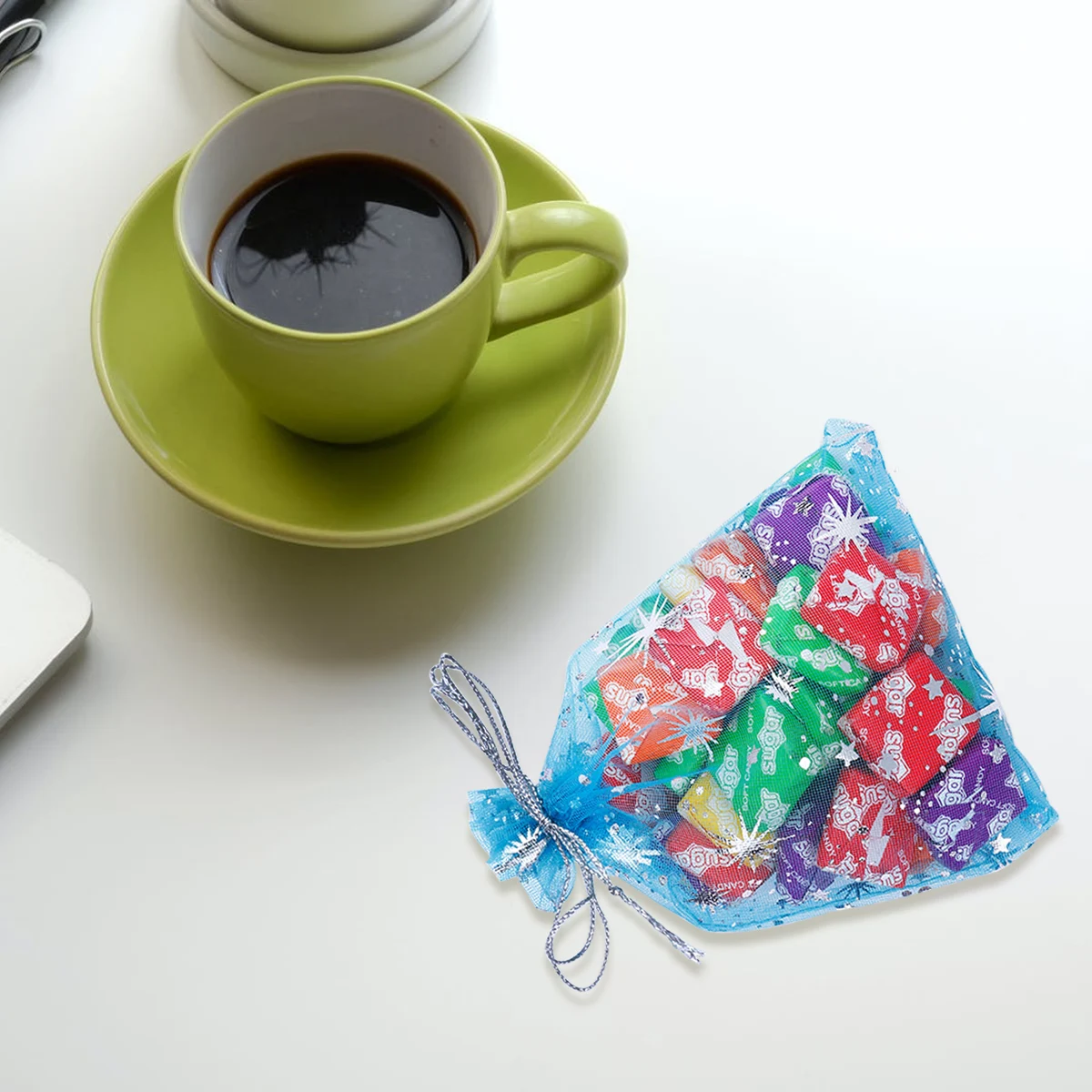 

50pcs Gift Bags Organza Fabric Lovely Star Patterns Drawstring Candy Chocolate Snack Pouches Kids Favor Packaging