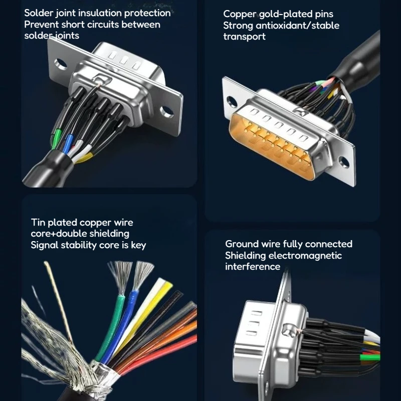 Panel Fixed DB9/DB15/DB25 Connection Cable RS232 Serial Port Wire 9 15 25 Pin Shielded Line Harness Sleeve Heat Shrink Tubing
