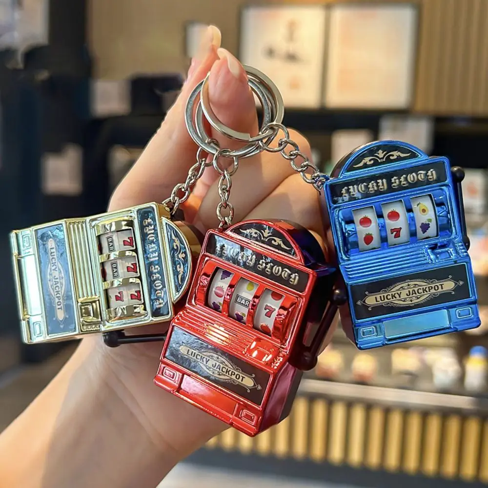Mini Slot Machine Key Chains Plastic Funny Lucky Jackpot Keyrings Multiple Colors Safety Fruit Slot Machine Keychain Funny