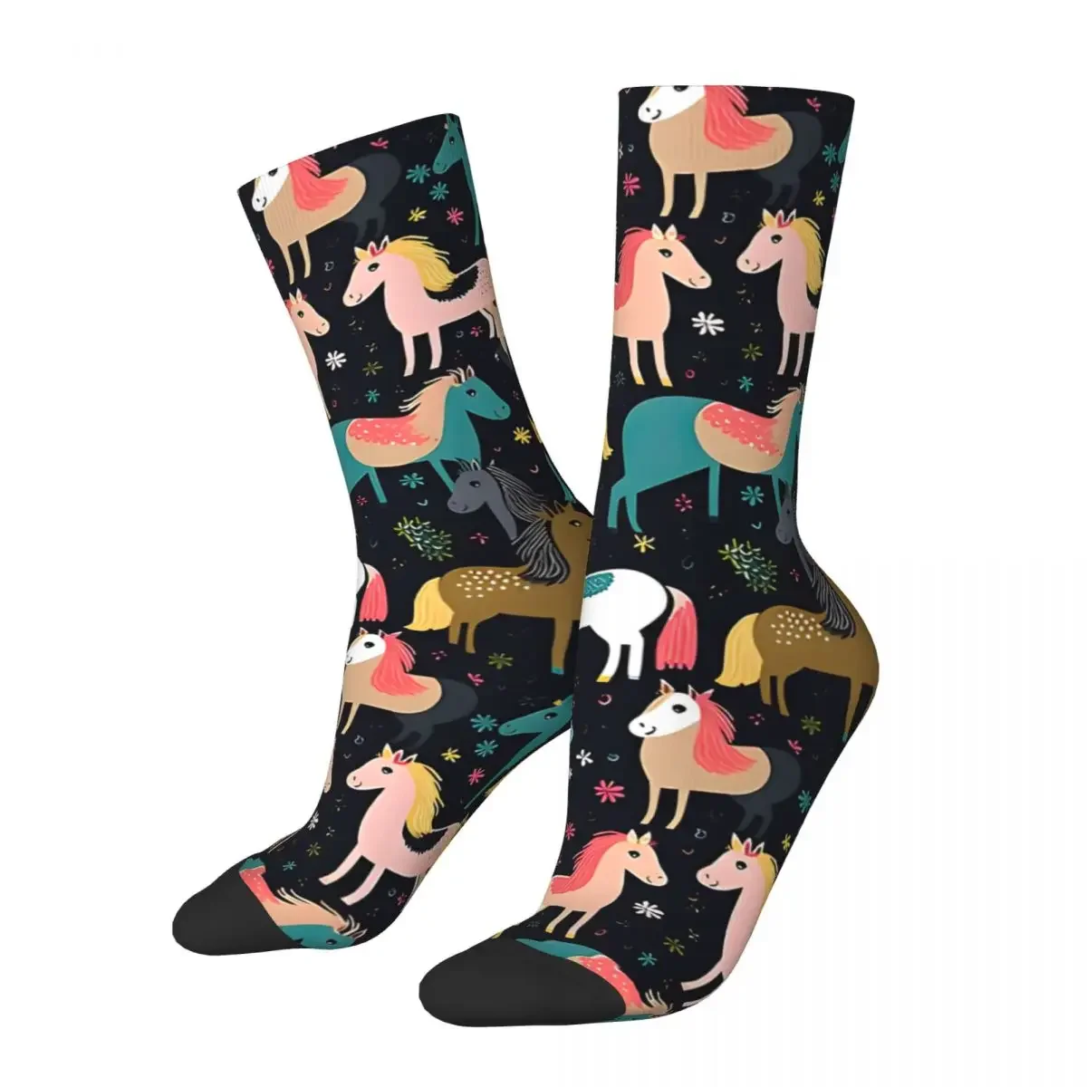 

Retro Cute Horse Seamless Men's compression Socks Unisex Harajuku Seamless Printed Novelty Crew Sock