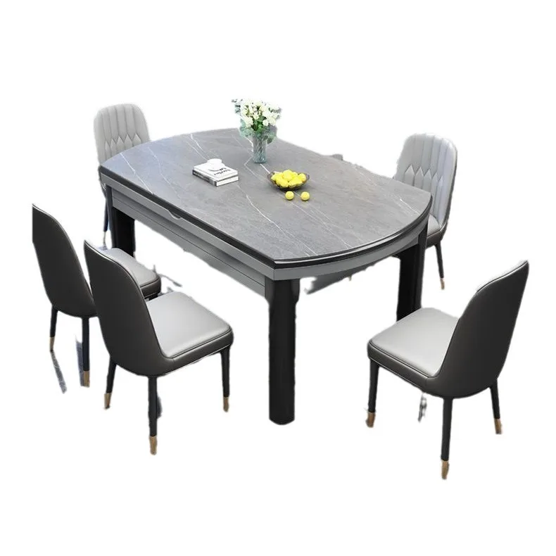 

Rock slab dining table dining chair combination solid wood telescopic folding modern simple