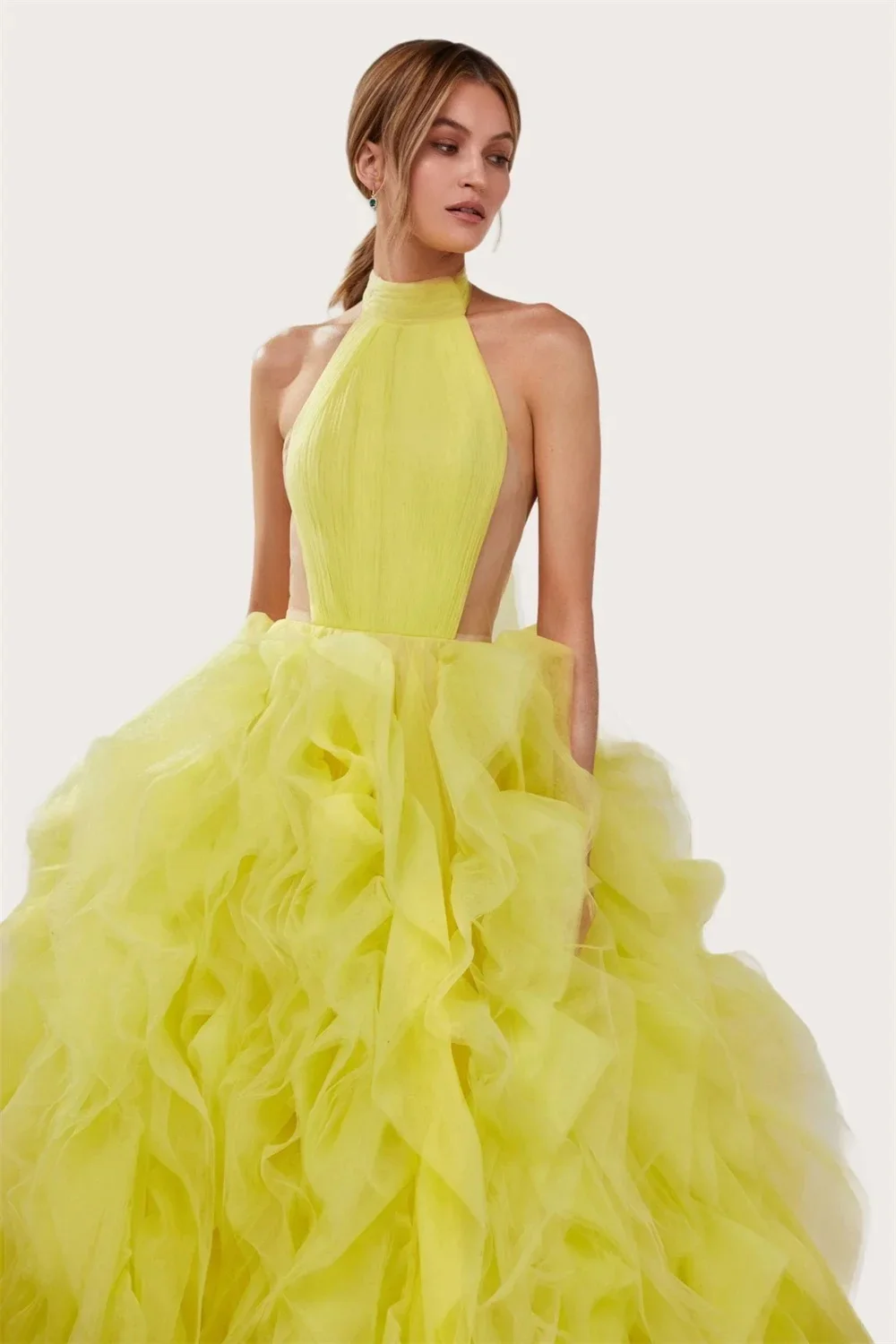 Jessica Sweetheart Yellow Prom Dresses Handmade Tulle Multi-layer Evening Dresses A-shaped Elegant Wedding Party Dress