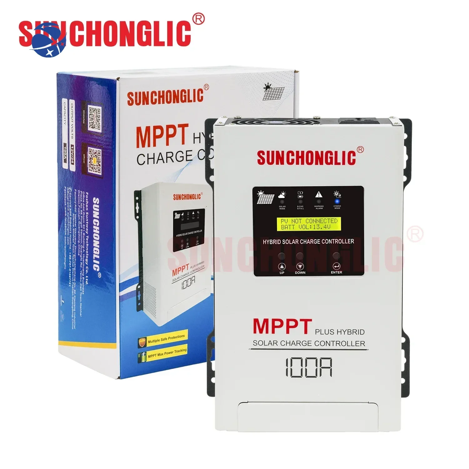 ตัวควบคุมการชาร์จพลังงานแสงอาทิตย์ MPPT แบบไฮบริด Sunchonglic 100A พร้อมฟังก์ชัน UPS