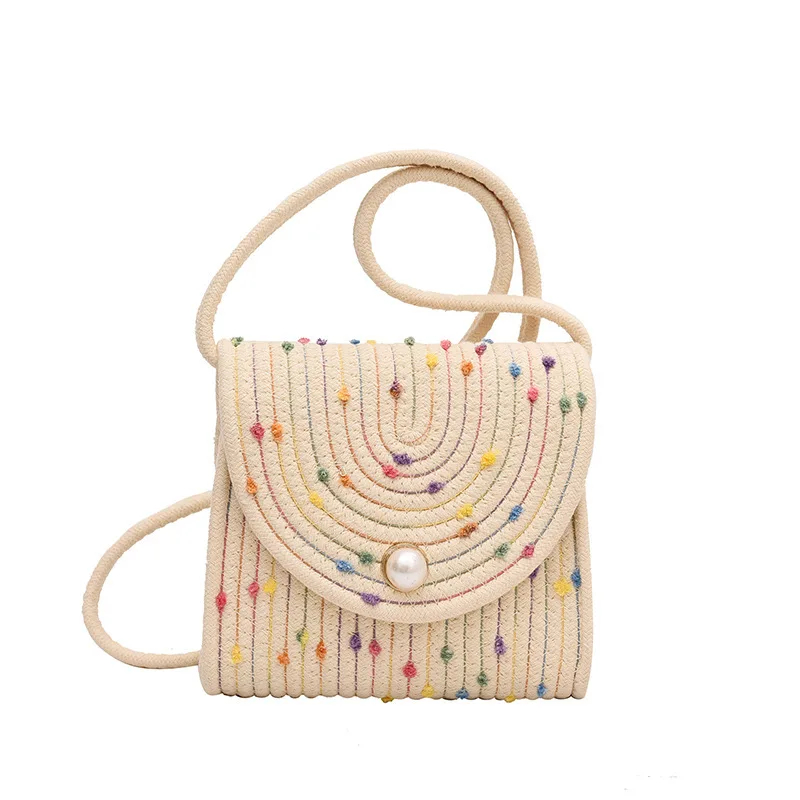 Handmade cotton rope woven bag girl sweet woven pearl envelope bag fashion crossbody small bag