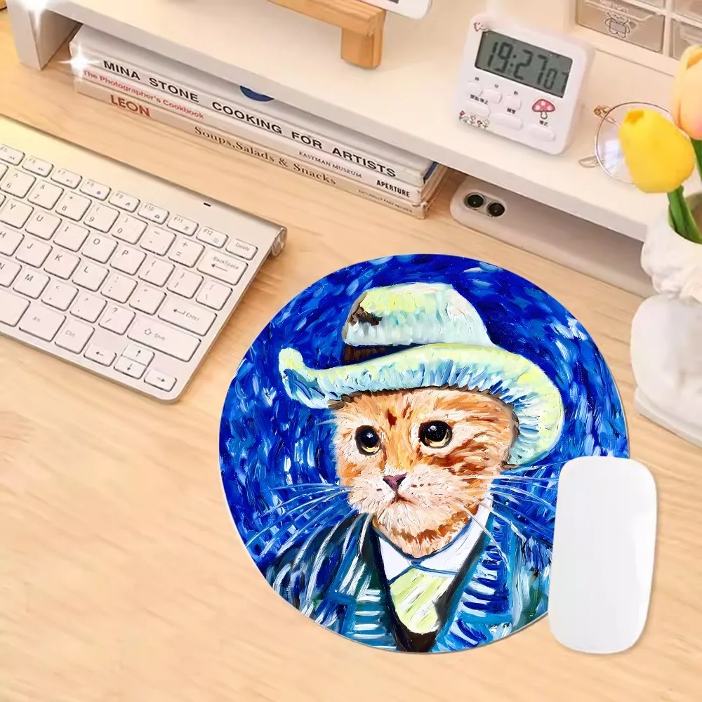 Van Gogh Cat Mousepad Rubber Small Speed Version Game Computer Keyboard Office Table Mat PC Laptop Mouse mat Writing Desk Mats