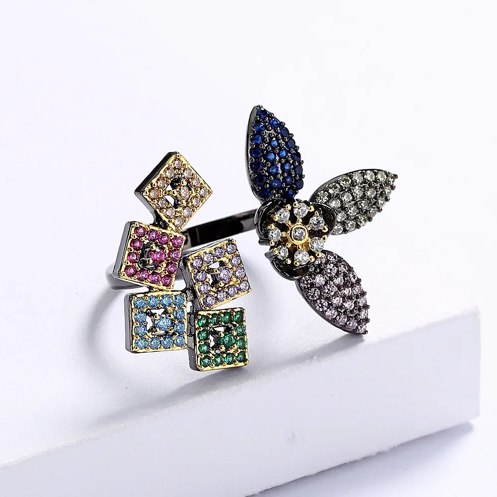 New Exquisite Multicolored Petals Ring 925 Silver Temperament Colorful AAAA Zircon Opening Flower Ring Party Birthday Gift