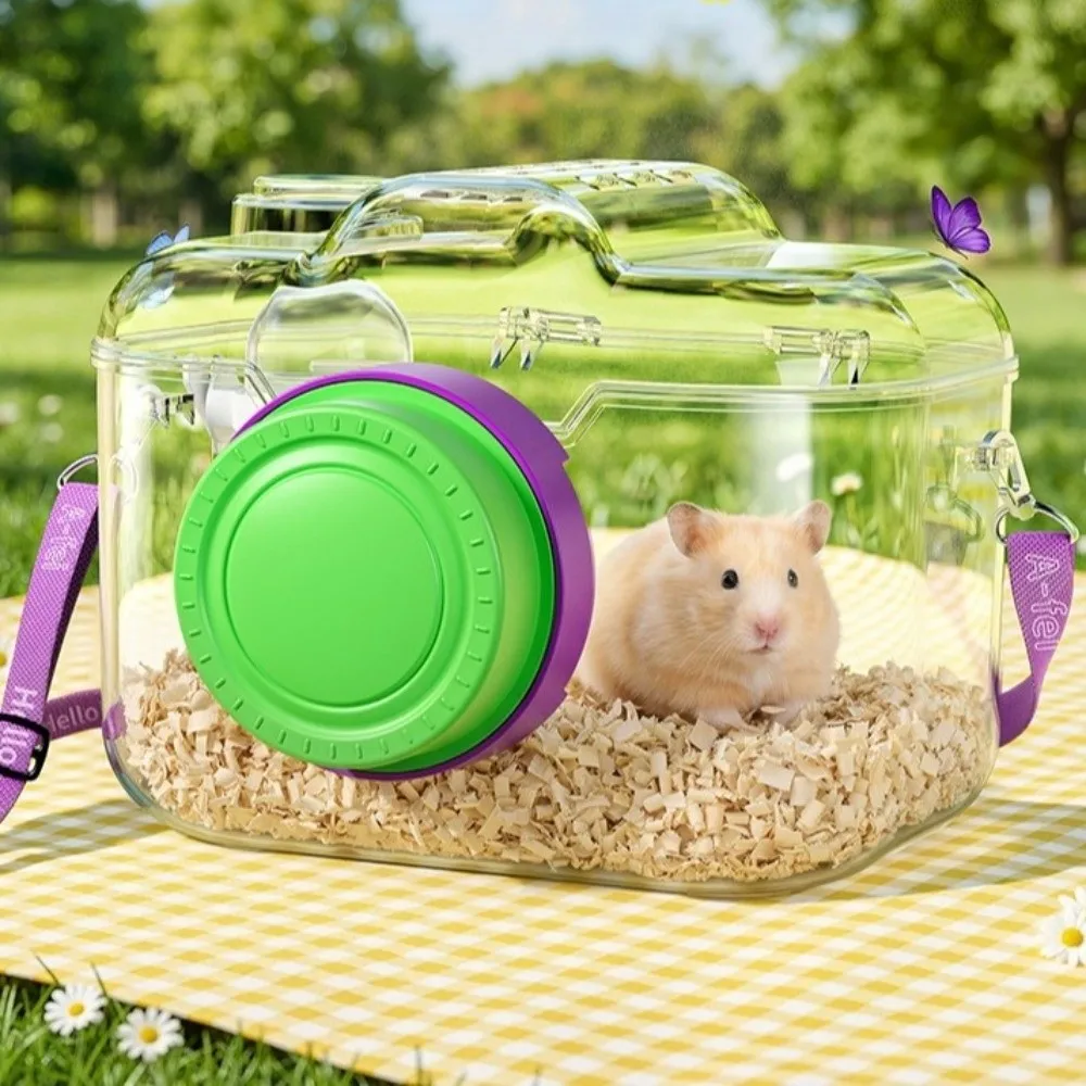 

Transparent Hamster Carriers Cage Ventilated with Water Bottle Pet Outgoing Cage Food Bowl Adjustable Strap Hamster Carry Bag