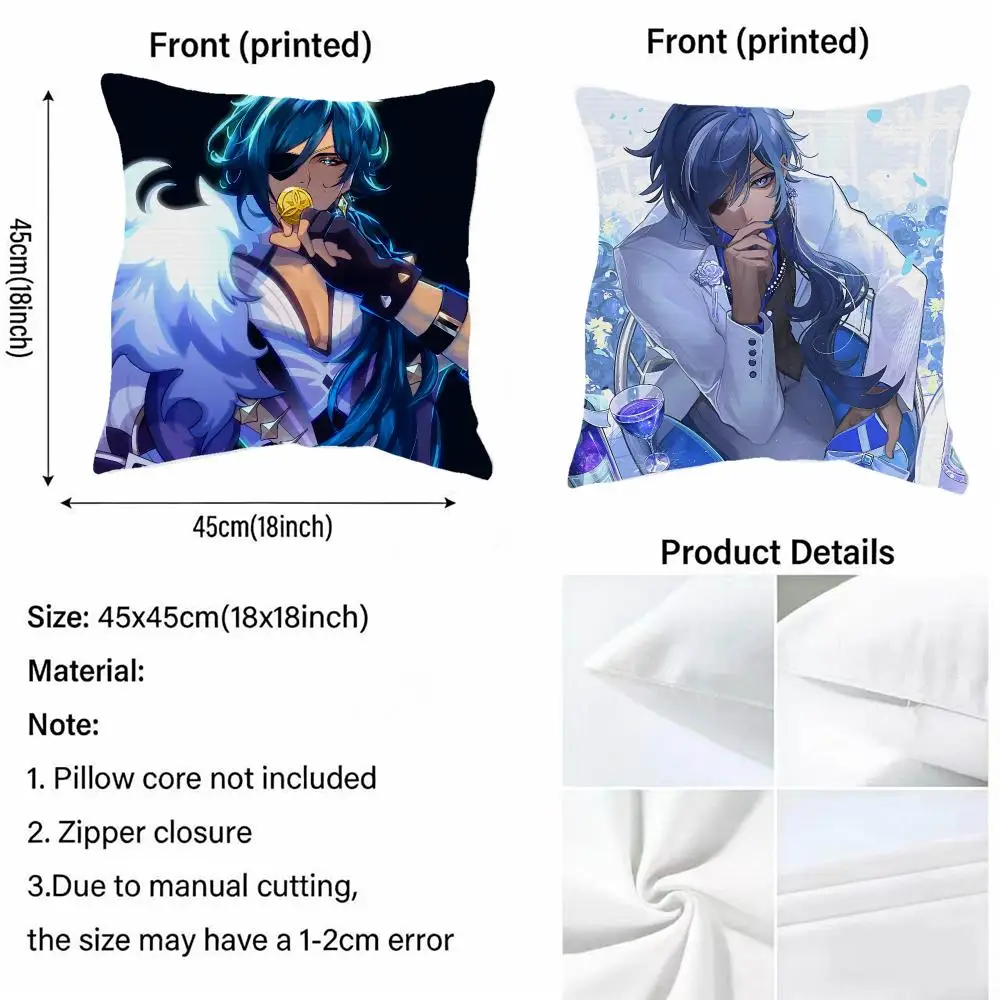Game Character Kaeya Cushion Cover Natural Linen Pillowcase Set All-in-One Decor Cushion Cover for Sofa Bedroom Chair
