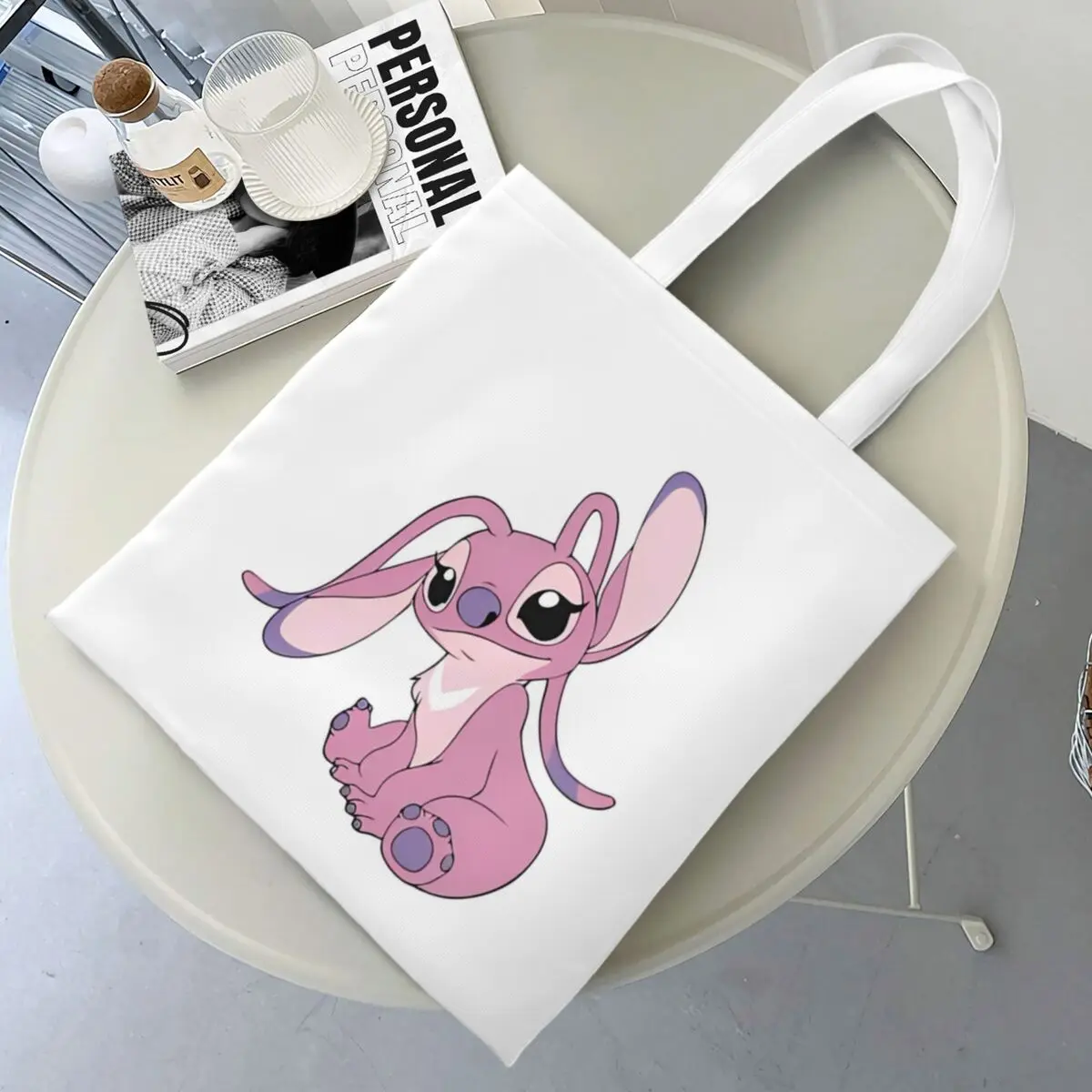 Stitch Cartoon Canvas Tote Bag Aesthetic Large Capacity Pink Casual Bag for Women Men