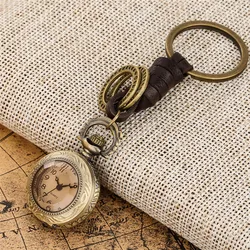 Small Size Transparente Glass Arabic Numeral Display Clock Unisex Quartz Analog Display Pocket Watch Pendant Key Ring Timepiece