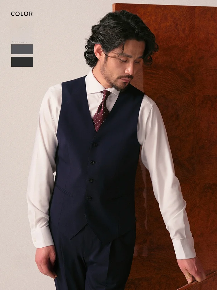 

Cultum Men's Business Casual Wool Blend Vest Machine Washable Commute Wear Slim Fit Button up V Neck Spring Season