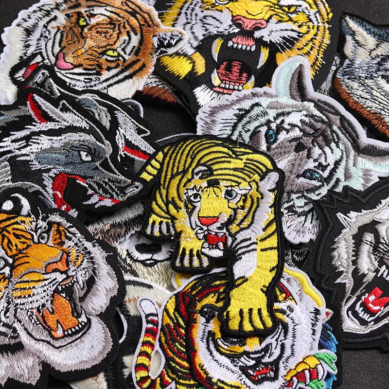 Tiger and Wolf Head Animal clothing patches T-shirt coats jeans Girls Boys Ironing on Clothes Decorative Embroidered stickers